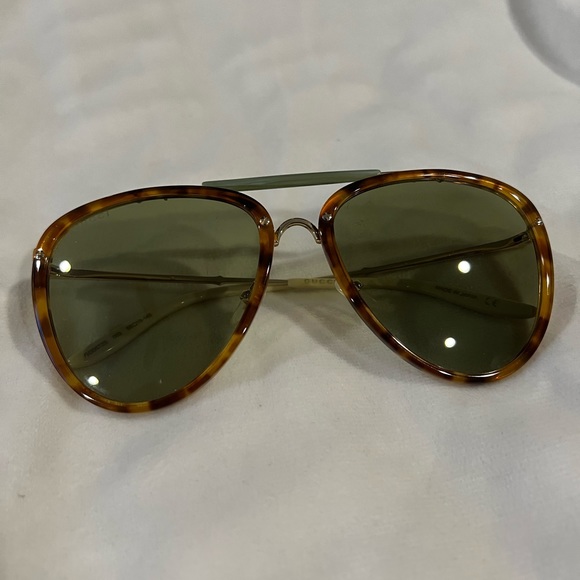 Gucci Havana Gold/ Green Aviator Sunglasses - Picture 5 of 11